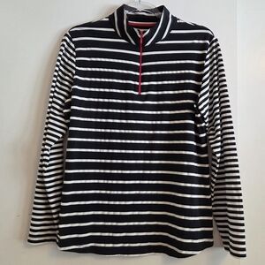 IBKUL Sun Protection Long Sleeve Quarter Zip Black/White Stripe Large